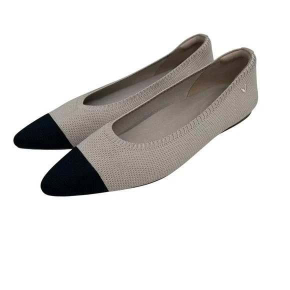 Vivaia Aria 5 Pointed Toe Ballet Flats in Almond and Black SZ EU 41 US 9.5 - Picture 2 of 9